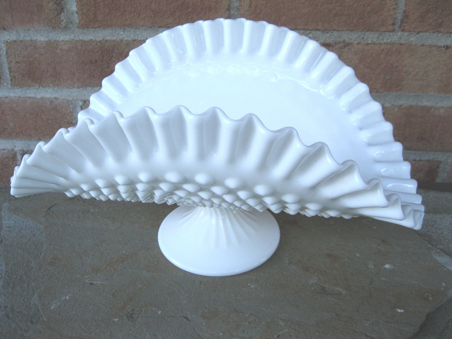 Fenton Milk Glass Vase Banana Boat Hobnail Vintage