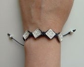 Trendy Dazzling Crystal Rhinestone Pave Beads Black Macrame Adjustable Bracelet