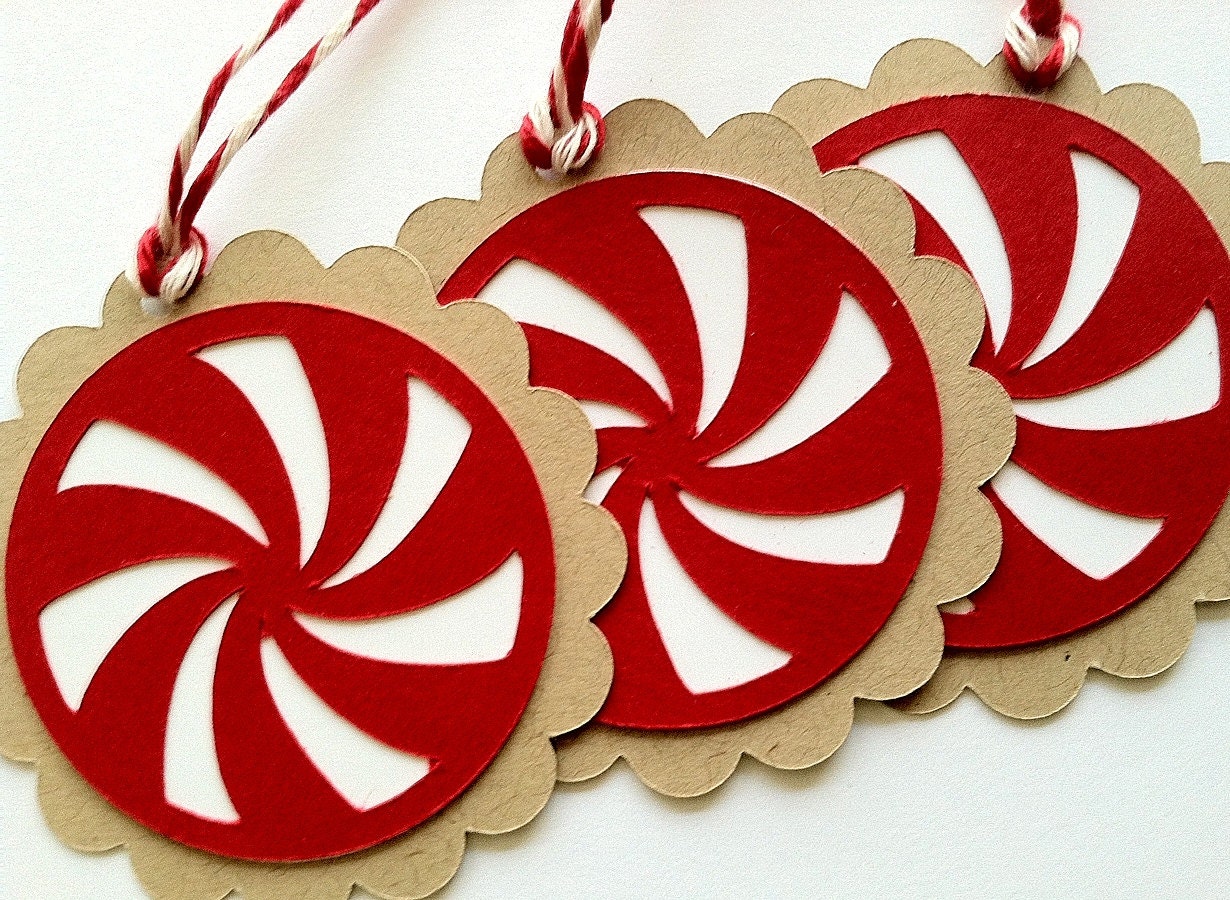 Holiday Peppermint Candy Gift Tags, Christmas Gift Tags, Set of 6