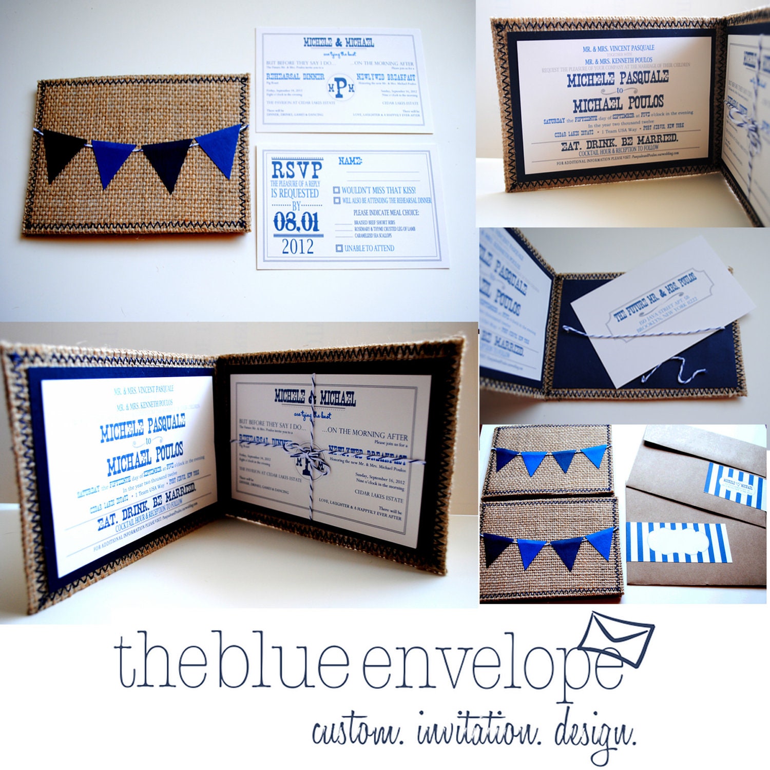 Burlap Wedding Invitations with bunting banner