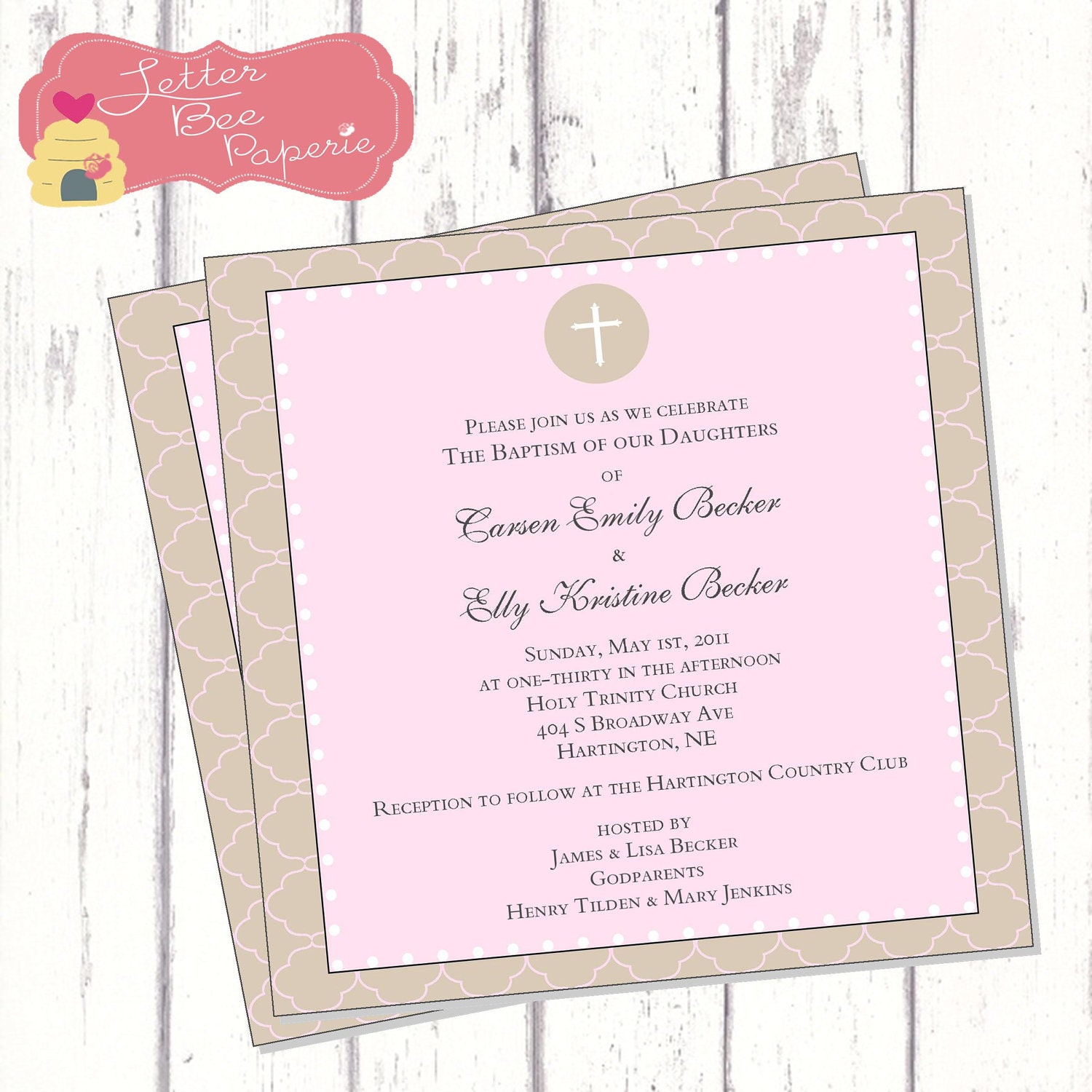 Soft & Simple Baby Girl Baptism Invite - Choose Your Custom Colors - Printable Digital File Il_570xn