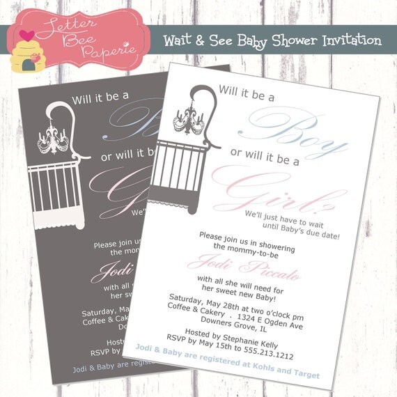 Wait & See Custom Baby Shower Invitation - Gender Neutral - Choose Custom Colors - DIY Printable Il_570xn