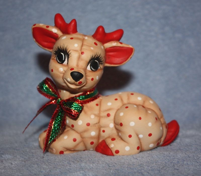 Items similar to Handpainted Ceramic Christmas Reindeer Baby painted