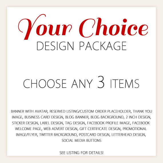 Branding Package - Your Choice - choose any 3 items - Etsy banner, business card and more
