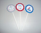 NEW - Sailboat Cupcake Toppers - Nautical Cupcake Toppers - Ahoy Baby Shower Theme - It's a Boy - Sailboat - Nautical - Ahoy - Baby Shower