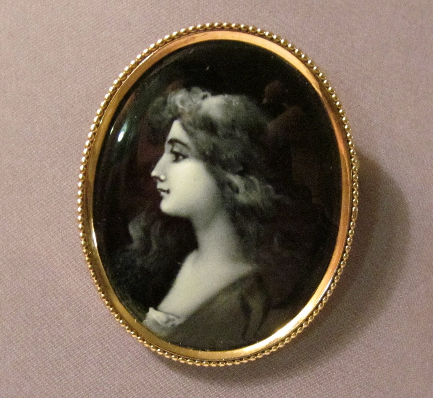 Antique Limoges Brooch French Enamel Lady 18 Karat Gold Pin By Camille Faure Circa 1920