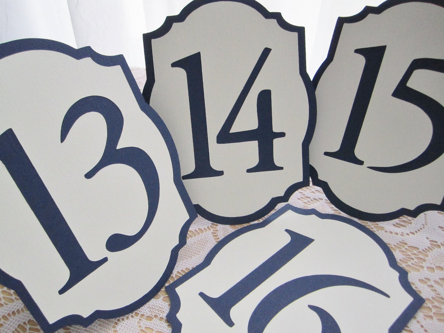 Custom Order for Jeannie - 15 Flat Wedding Table Numbers in Navy Blue and Ivory / Cream - Double Sided - No Back