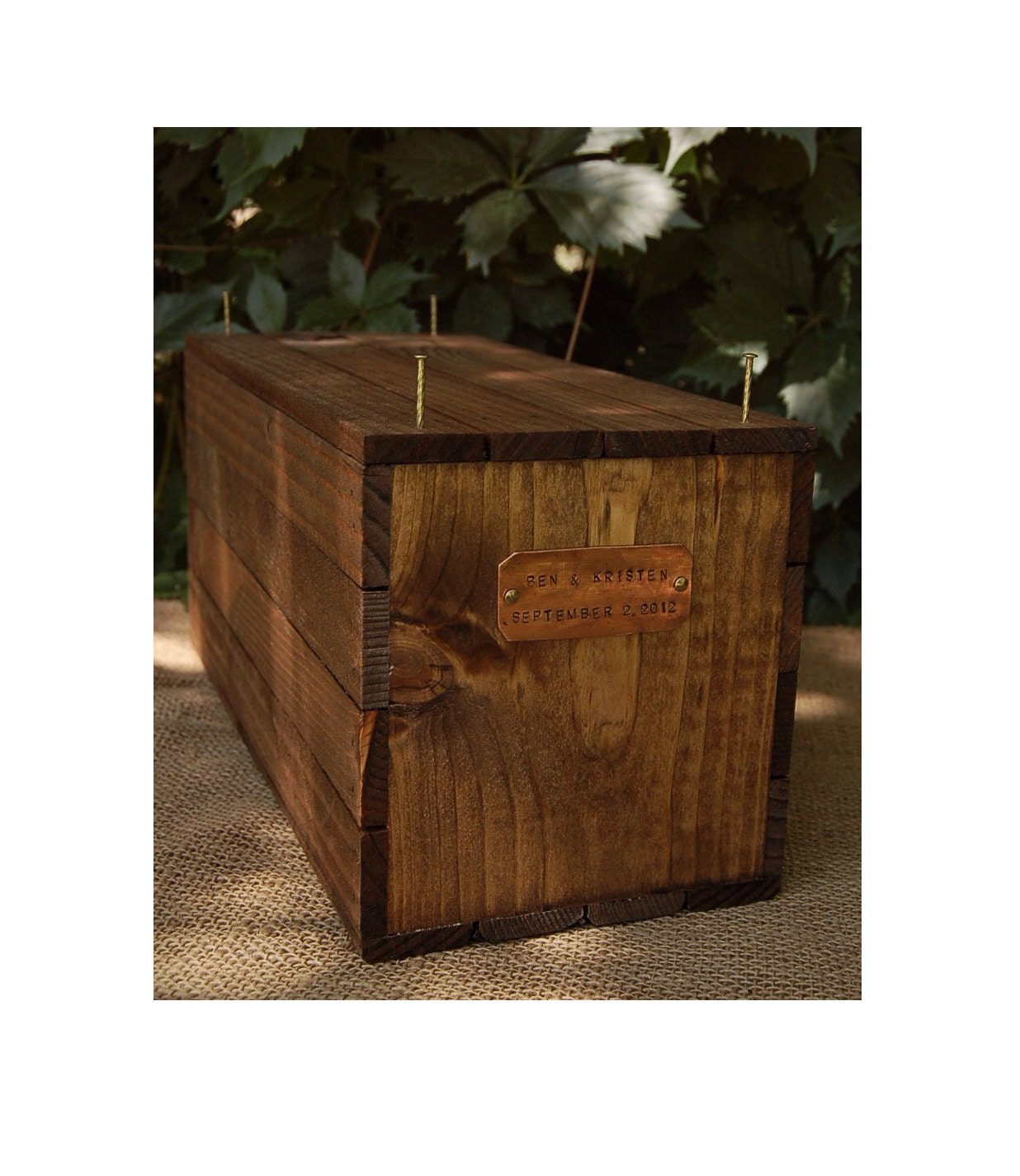 Personalized Wedding Ceremony Wine Crate - Wine Box - Copper Name Plate - Includes Nails - Pre-Drilled -  Stained - Rustic