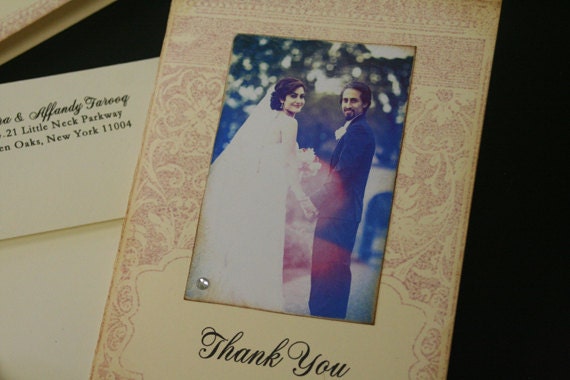 Wedding Thank You Cards, Vintage, Shabby Chic, Photo Thank You Card, Personalized Message Inside, Hand-Stamped, Unique, Note Cards