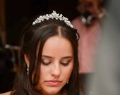 TIMOTHEA, Wedding Tiara, SWAROVSKI Crystal Rhinestone and Pearl Vintage Style Bridal Crown, White or Ivory Bridal Wedding Hair Accessories