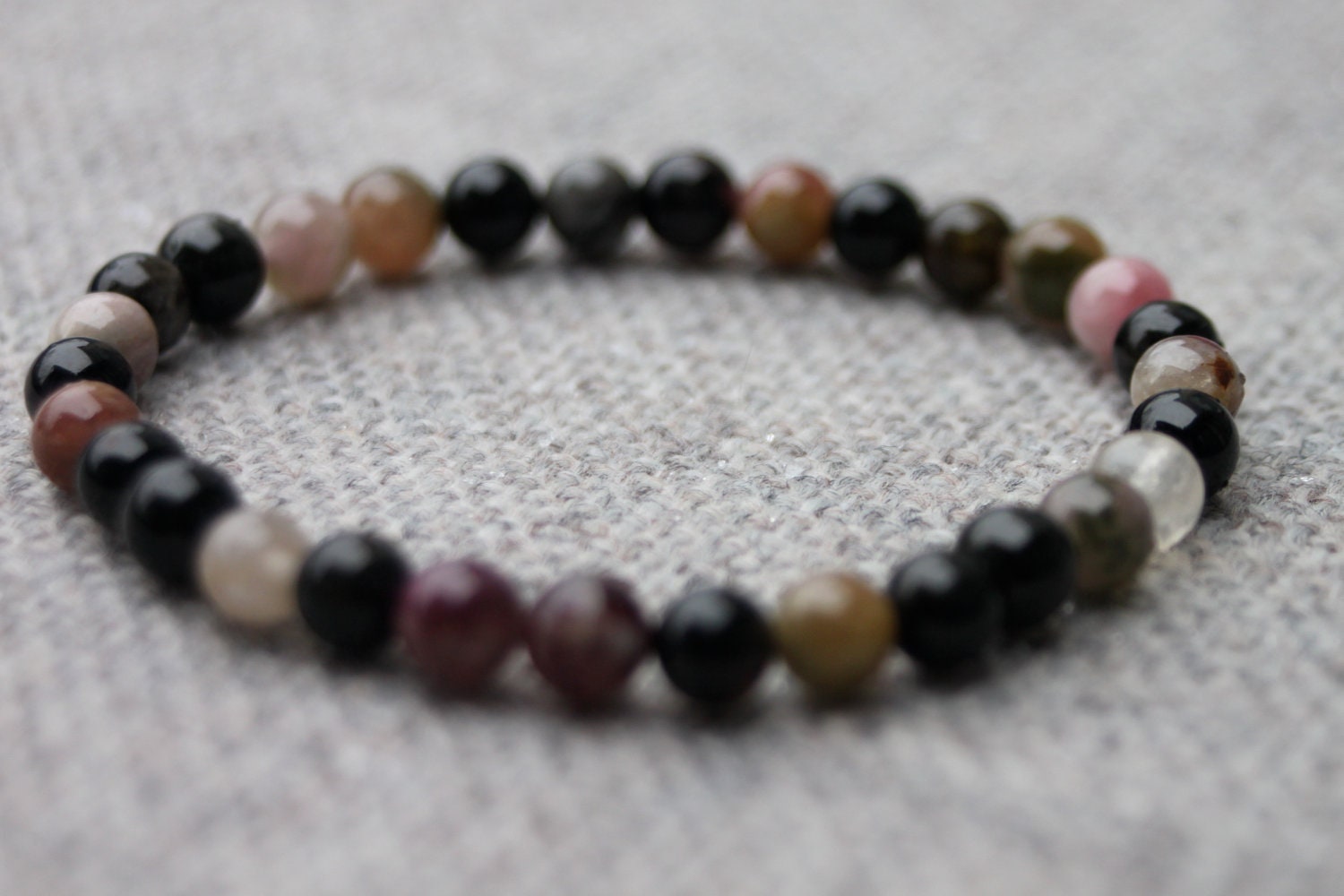 Tourmaline Bracelet. Purples. Pinks. Greens. Black. Gemstone Bracelet. Stretch Bracelet. Gifts Under 20 Dollars