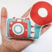 Mini Camera Brownie Plush / Pillow in Red and Dark Teal by Yellow Heart Art