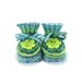 Knitted Baby Booties with Crochet Flower - Green and Blue, 3 - 6 months
