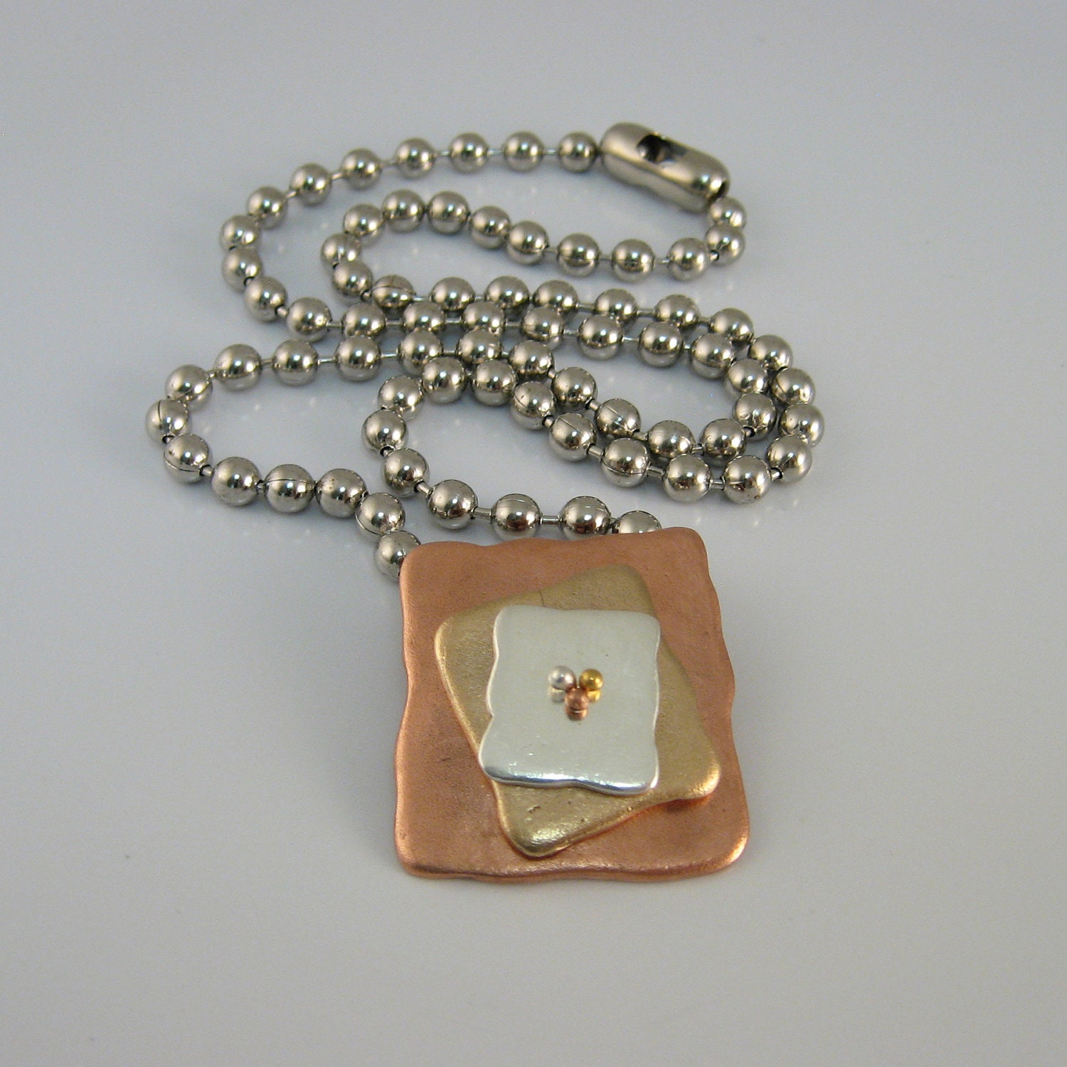 Mixed Metal Shabby Chic Necklace Silver Bronze Copper Square Mom Daughter Handmade Fashion Fall Winter Spring Summer