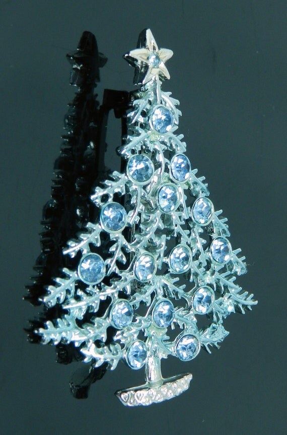 vintage icy blue christmas tree pin with by vintage icy blue christmas tree pin with by