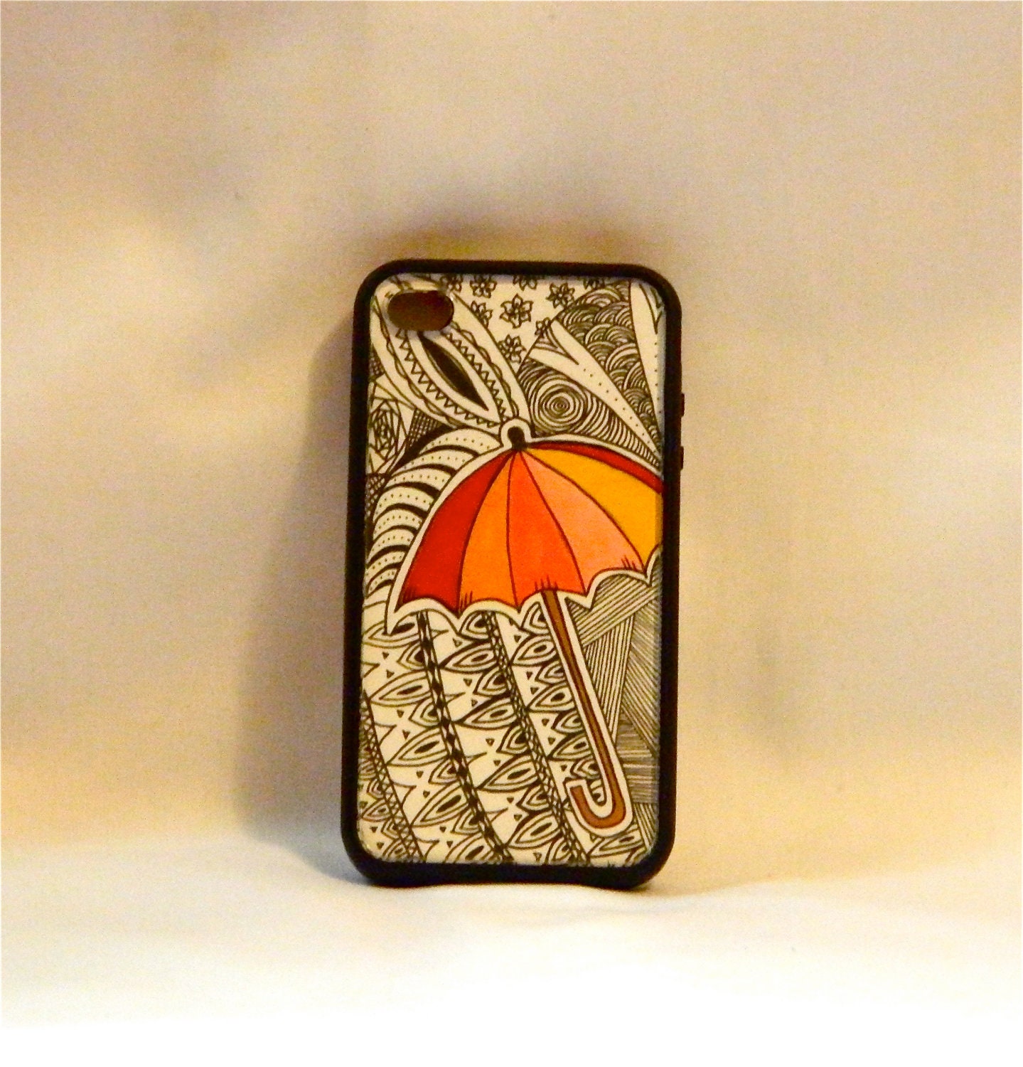 I'm Shining in the Rain, iphone 4/4s case, cover, one-of-a-kind, art, umbrella, yellow, red, black and white, unique, spring fashion cell
