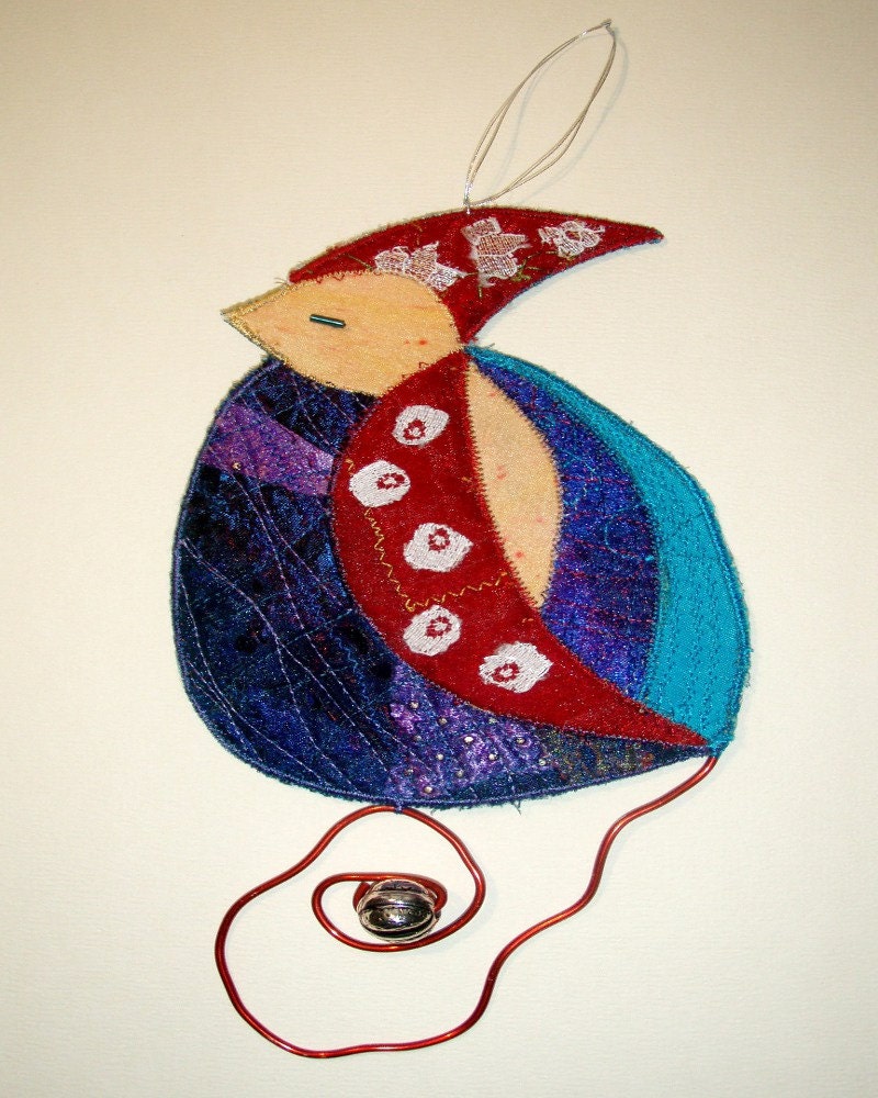EMBROIDERED TEXTILE WALLHANGING - Fibre Art - Clown Bird