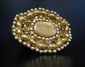 Gold Belt Buckle - Handcrafted Buckle with Fresh Water Pearls and Gold Swarovski Crystals (Holiday Glitz by Sharona  Nissan)