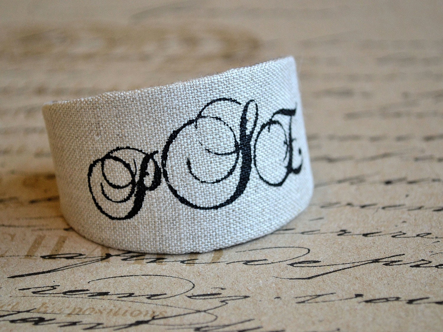 script monogrammed linen covered customizable cuff