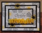 CUSTOM ORDER for Caroline, Set of 10 Birthday Greeting Cards, Birthday Wishes, Flowers, Yellow, Black, White, Stamped, Blank Inside