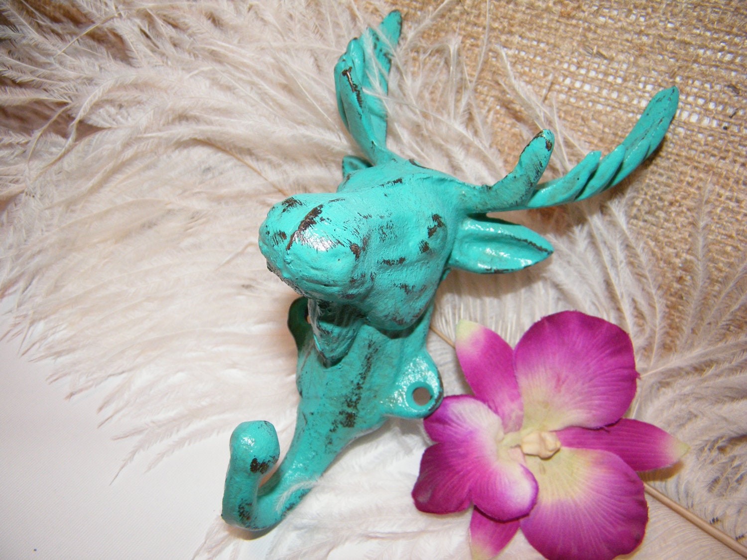 READY TO SHIP Wall Hook / Bright Turquoise Green Moose Wall Hook-Jewelry Holder-Cast Iron-Rustic Home Decor-Lodge Decor