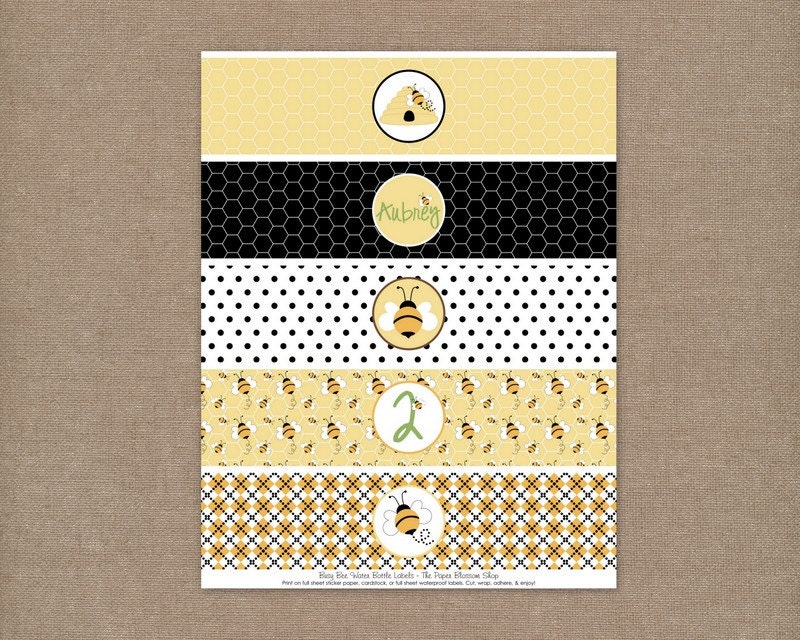 Custom Printable Bumble Bee Birthday Party Water Bottle Labels Il_170x135