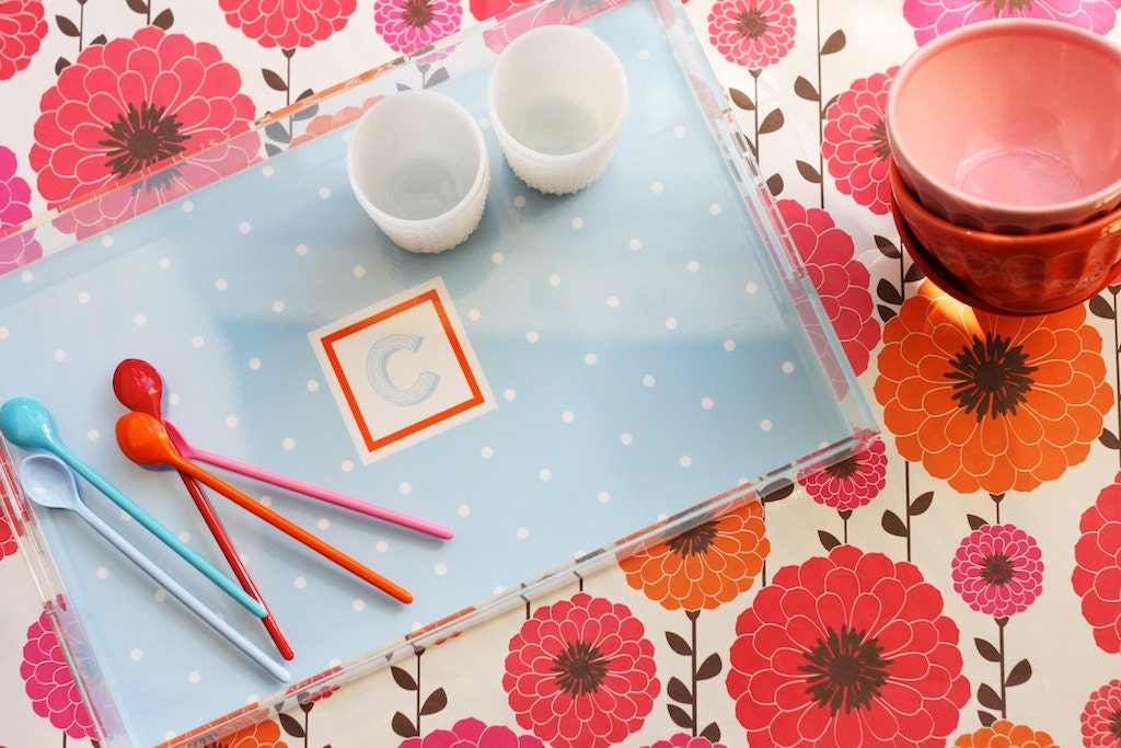 LARGE Lucite Tray - Polka Dot - Monogrammed Personalized