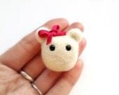 Felt Polar Bear Brooch With A Red Bow - Needle Felt White Animal Jewellery Pin
