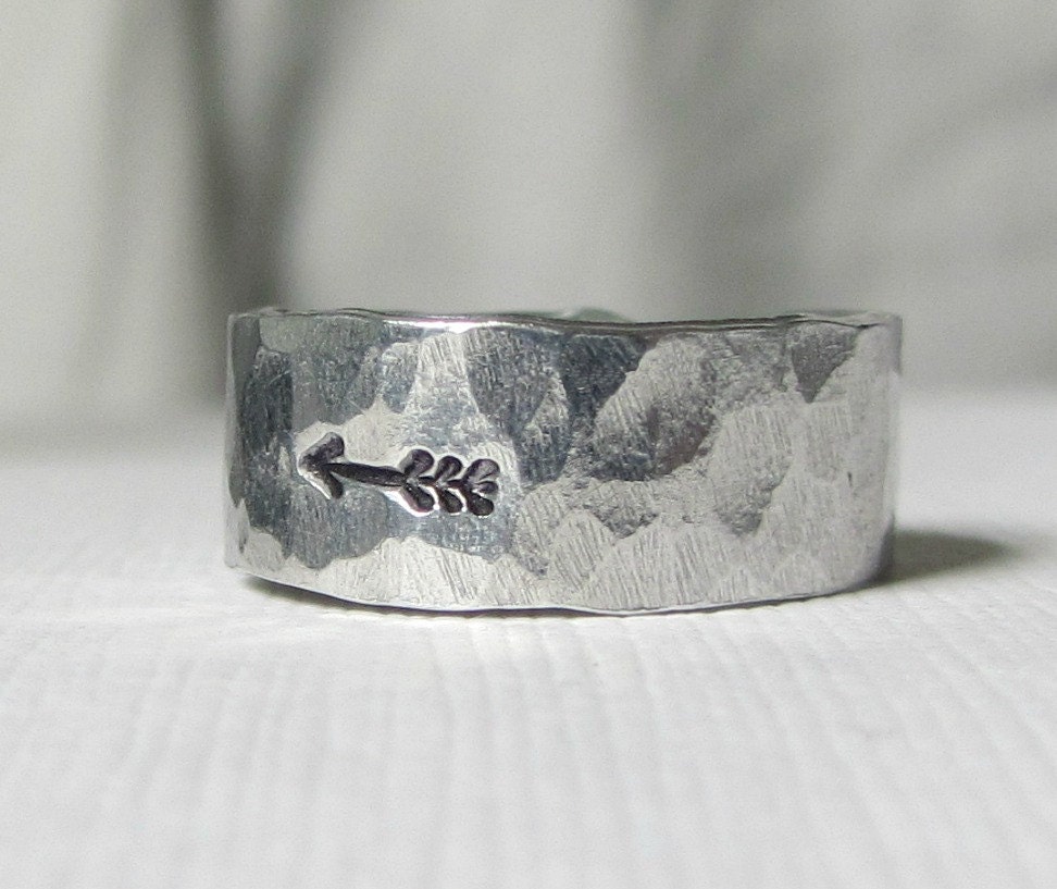 Sterling Arrow Ring- Silver Hammered Band Ring