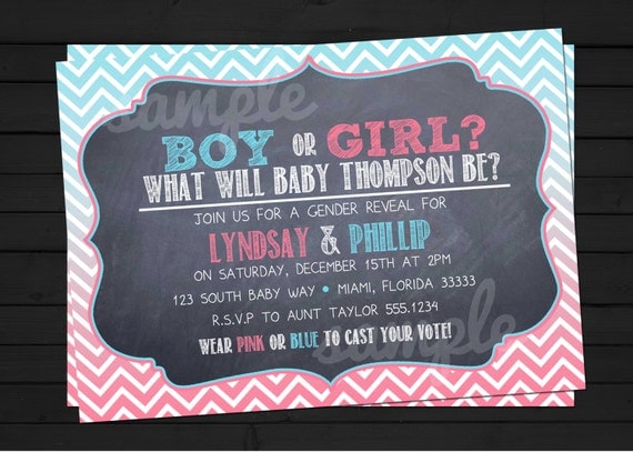 Boy or Girl Chalkboard Style Gender Reveal Invitation Digital File YOU-PRINT Il_570xn