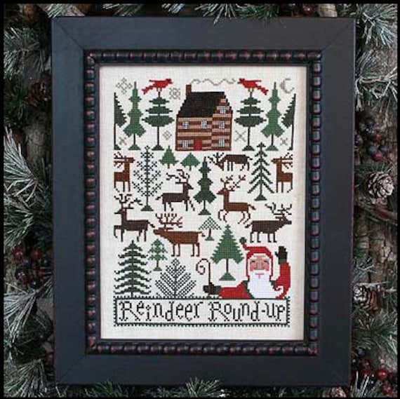 cross stitch pattern : Reindeer Roundup The Prairie Schooler Book 182 Christmas counted cross stitch diy