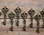 Marion Antique Brass/Bronze Skeleton Key - Set of 10