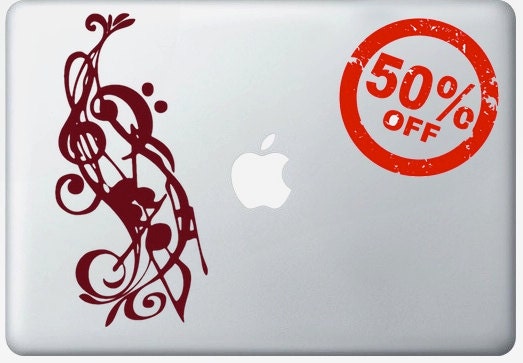 Music Notes laptop DECAL- macbook iPad computer- Gadget Art / Accessory - curvy optical illusion Geek Chic perfect gift