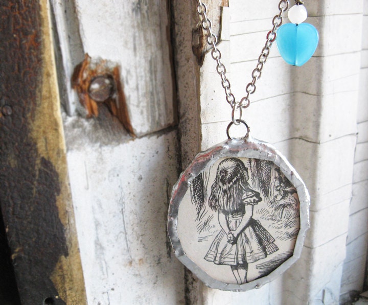 Book Lover Alice In Wonderland Necklace Pendant Book Rustic