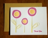 10% OFF SALE - Letterpress Thank You Card Flower Design - Set of 6