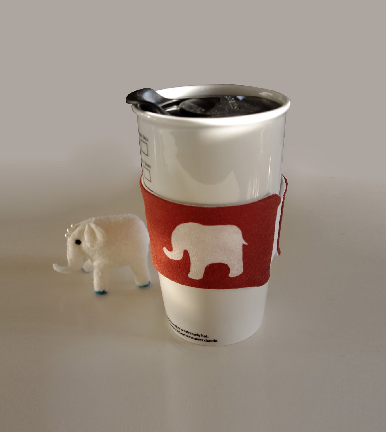 Linen Coffee Cup Sleeve - Elephant (Burgundy)