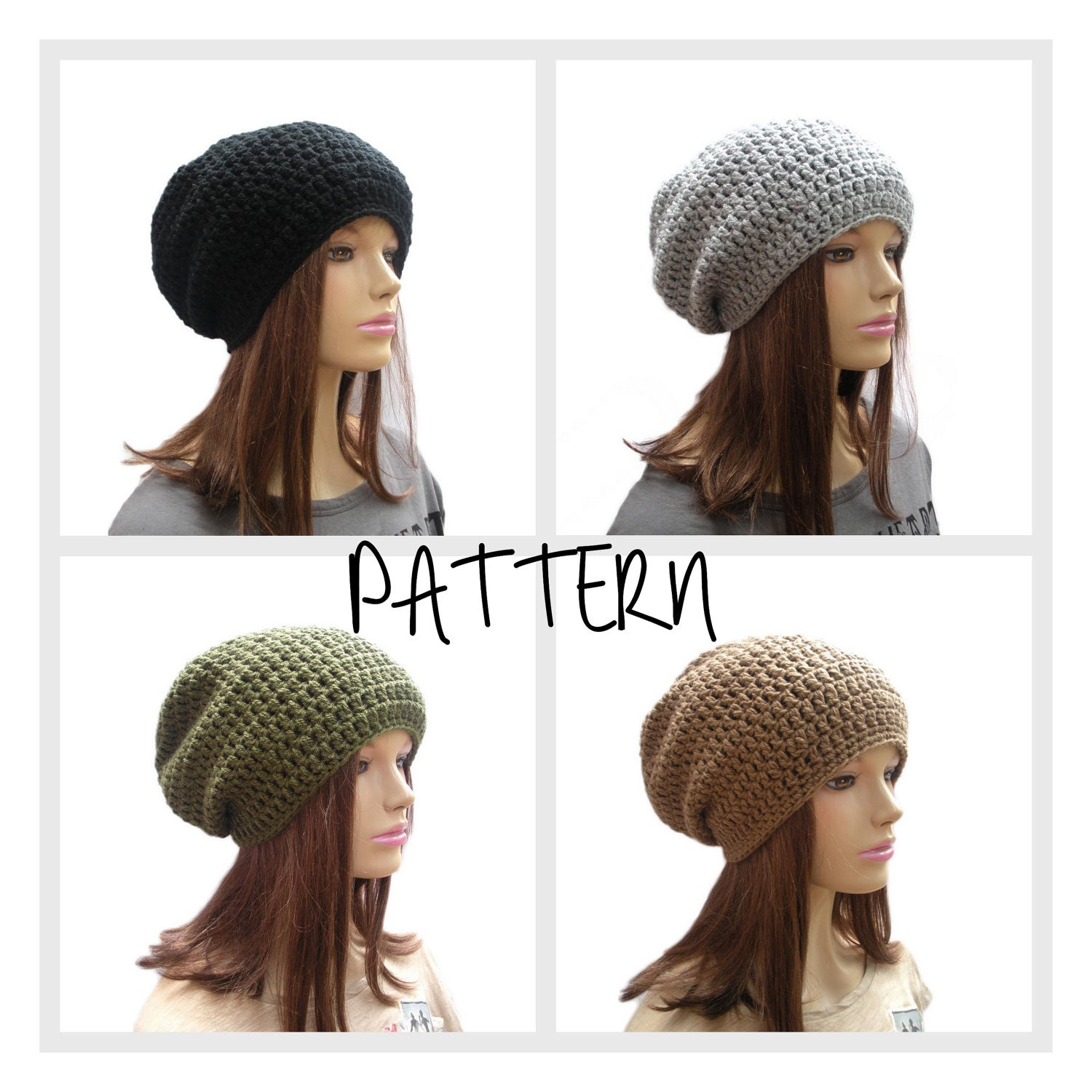 Slouchy hat crochet pattern PDF