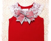 Girls Boutique Red Tank Top White Lace Collar Choice of Bow Size 18 Month Ready to Ship Spring Summer Clothing Valentine's Handmade Original