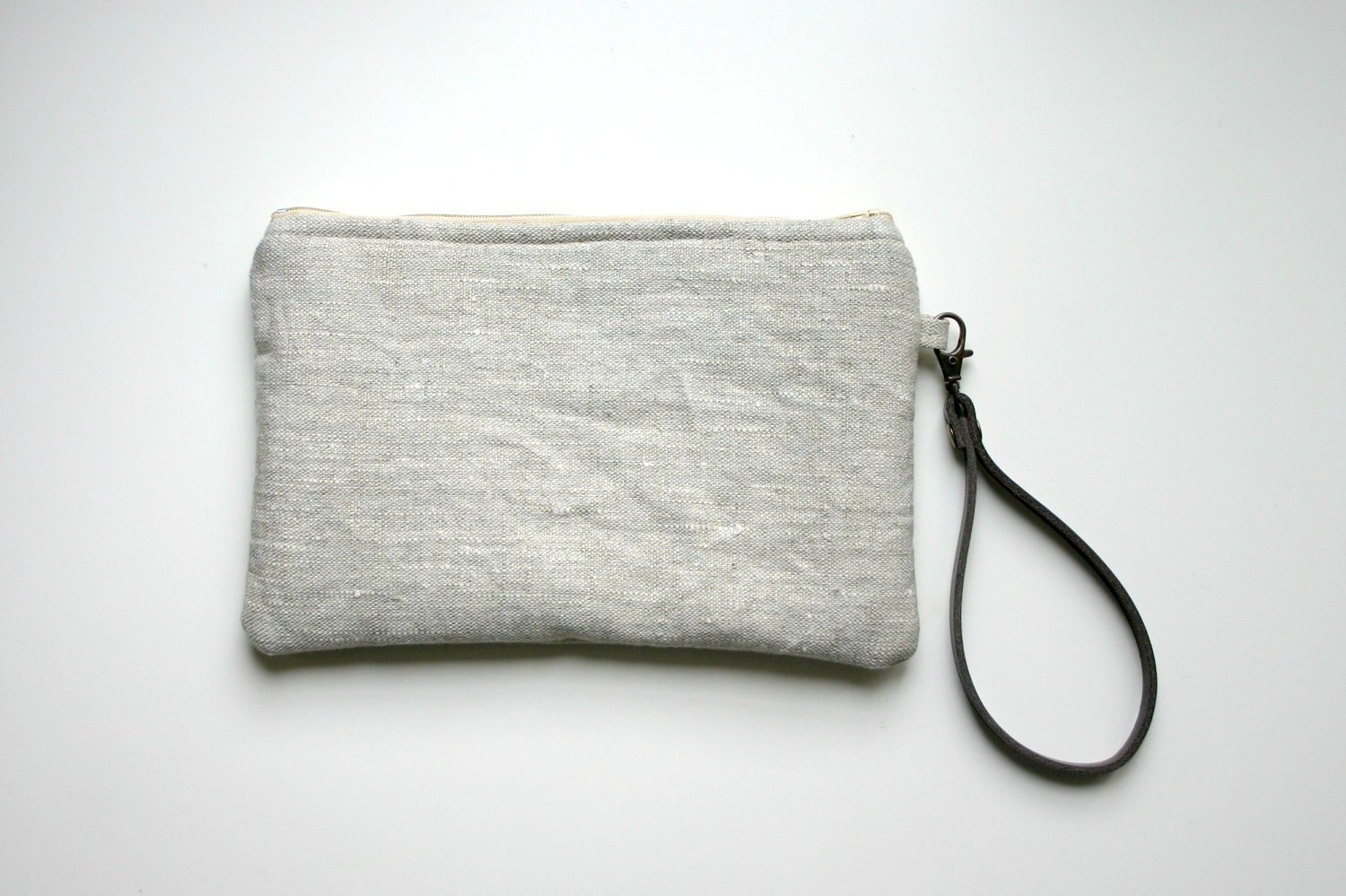 Golden lame Linen Wristlet Clutch Bag Simple Minimalist Leather strap - HelloVioleta