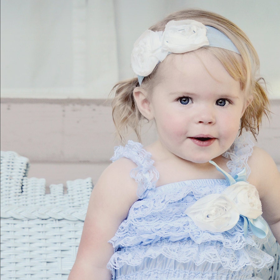 Southern Bell Baby Blue Lace Romper-White Flowers-Custom Colors Available