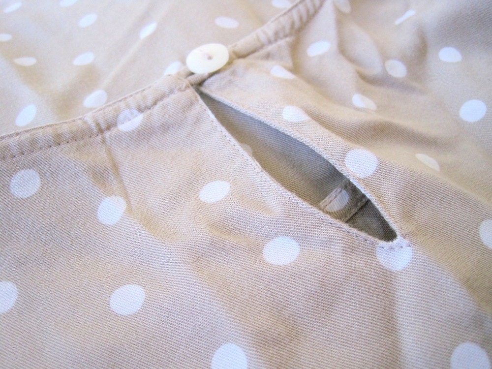 vintage khaki polka dot blouse with front tie