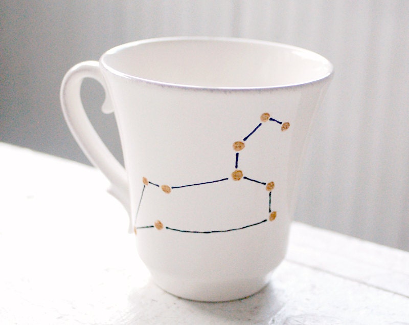 custom leo zodiac constellation mug - black and gold on vintage white cup