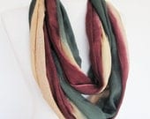 Cotton  Long Scarf,  Unisex Scarf, Cowl, Headband, Green / Burgundy / Cream
