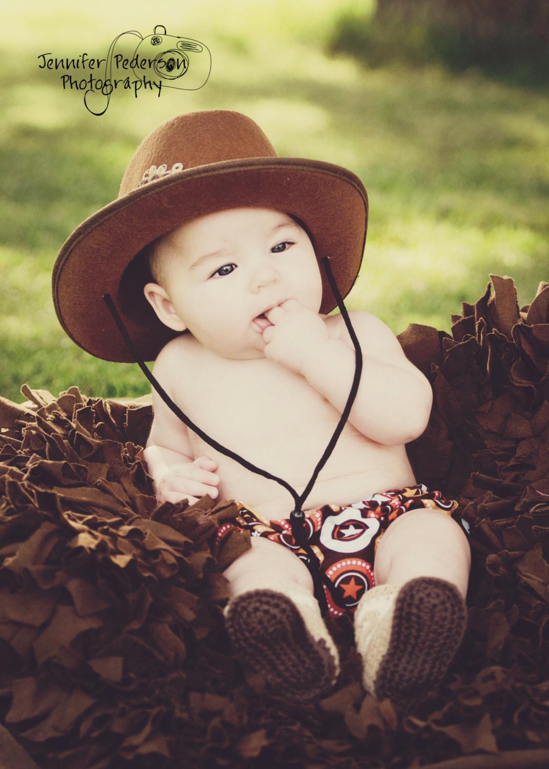 Baby Boy / Toddler Party Set in Sheriff Badges and Brown Cowboy Hat