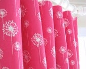 New Item - Pair of Decorative Designer Custom Curtains Drapes  50 x 63  Raspberry Pink and White Dandelions with Blackout Lining