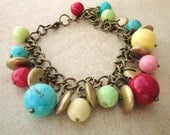 Colored Jasper stone in Blue Pink Yellow with Bronze bracelet