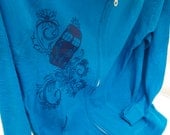 Ladies XL Henna Police Box Teal Slub Hoodie Tee