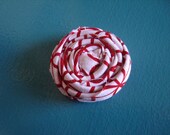 Christmas Rolled Fabric Flower Headband Single - Red and White - on Skinny Elastic - Newborn Infant Toddler Girl Adult