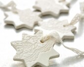 Ceramic Ornament with Lace Impression Christmas Holiday Decoration White Star - JewelryByMondaen