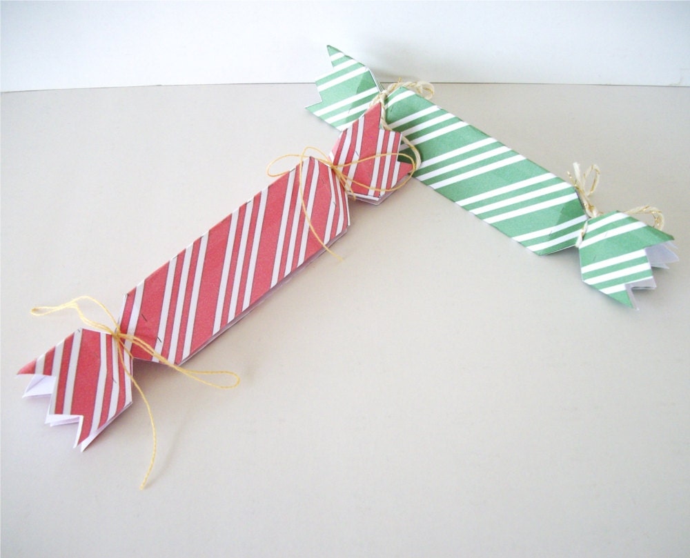 Printable Christmas "Cracker" Shape Gift Box Favor Boxes Green Spearmint and Red Peppermint Instant Download
